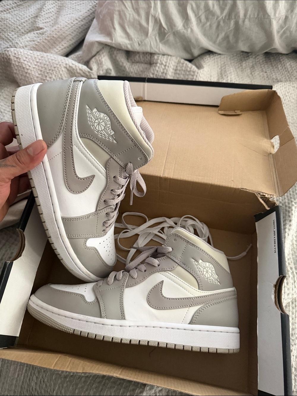 Jordan Mens Mid-Top Sneakers in Light Gray and White
